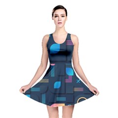 Gradient Geometric Shapes Dark Background Reversible Skater Dress by Vaneshart