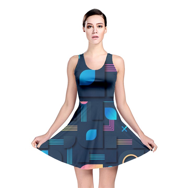 Gradient geometric shapes dark background Reversible Skater Dress