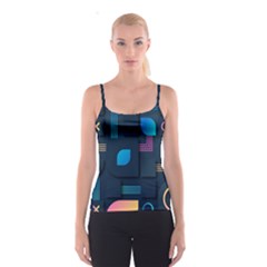 Gradient Geometric Shapes Dark Background Spaghetti Strap Top by Vaneshart