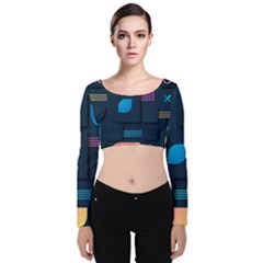 Gradient Geometric Shapes Dark Background Velvet Long Sleeve Crop Top by Vaneshart