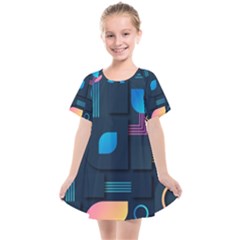 Gradient Geometric Shapes Dark Background Kids  Smock Dress by Vaneshart