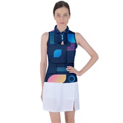 Gradient Geometric Shapes Dark Background Women s Sleeveless Polo Tee by Vaneshart