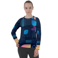 Gradient Geometric Shapes Dark Background Women s Long Sleeve Raglan Tee