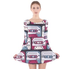 Music Symbols Rock Music Seamless Pattern Long Sleeve Velvet Skater Dress by Vaneshart