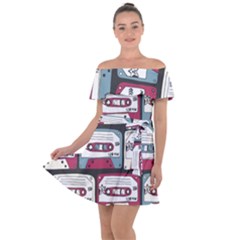 Music Symbols Rock Music Seamless Pattern Off Shoulder Velour Dress