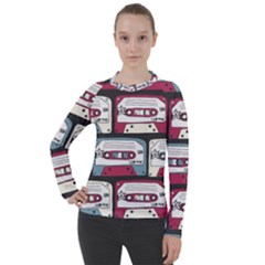 Music Symbols Rock Music Seamless Pattern Women s Pique Long Sleeve Tee