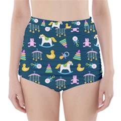 Cute Babies Toys Seamless Pattern High-waisted Bikini Bottoms by Vaneshart