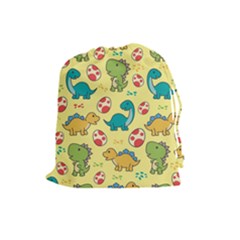 Seamless Pattern With Cute Dinosaurs Character Drawstring Pouch (large) by Vaneshart