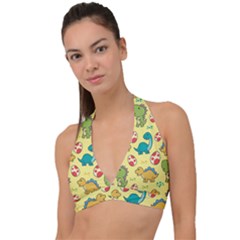 Seamless Pattern With Cute Dinosaurs Character Halter Plunge Bikini Top by Vaneshart