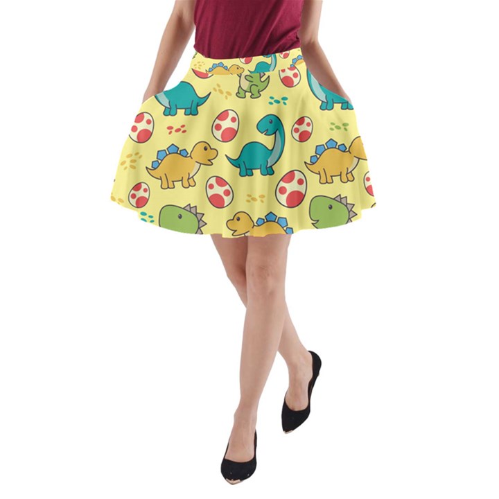 Seamless pattern with cute dinosaurs character A-Line Pocket Skirt