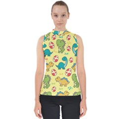 Seamless Pattern With Cute Dinosaurs Character Mock Neck Shell Top by Vaneshart