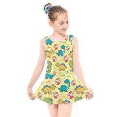 Seamless Pattern With Cute Dinosaurs Character Kids  Skater Dress Swimsuit by Vaneshart