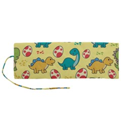 Seamless Pattern With Cute Dinosaurs Character Roll Up Canvas Pencil Holder (m) by Vaneshart