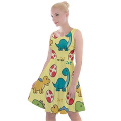 Seamless Pattern With Cute Dinosaurs Character Knee Length Skater Dress by Vaneshart