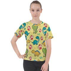 Seamless Pattern With Cute Dinosaurs Character Women s Sport Raglan Tee