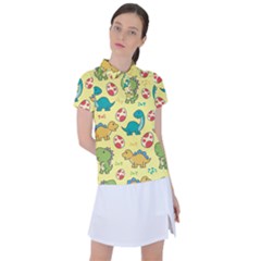 Seamless Pattern With Cute Dinosaurs Character Women s Polo Tee