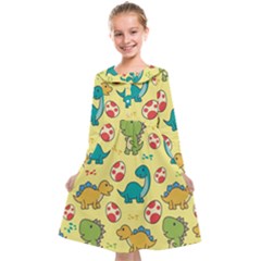 Seamless Pattern With Cute Dinosaurs Character Kids  Midi Sailor Dress