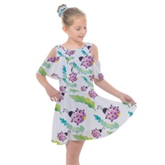 Watercolor Pattern With Lady Bug Kids  Shoulder Cutout Chiffon Dress by Vaneshart