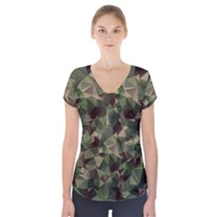 Abstract Vector Military Camouflage Background Short Sleeve Front Detail Top by Vaneshart