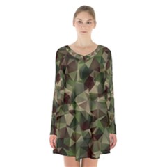 Abstract Vector Military Camouflage Background Long Sleeve Velvet V-neck Dress by Vaneshart