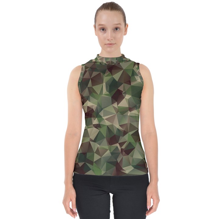 Abstract vector military camouflage background Mock Neck Shell Top