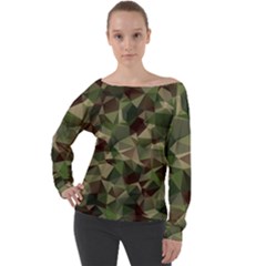 Abstract Vector Military Camouflage Background Off Shoulder Long Sleeve Velour Top