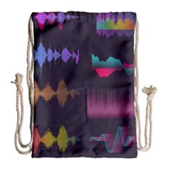 Colorful-sound-wave-set Drawstring Bag (large) by Vaneshart