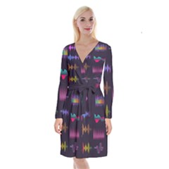 Colorful-sound-wave-set Long Sleeve Velvet Front Wrap Dress by Vaneshart