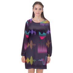 Colorful-sound-wave-set Long Sleeve Chiffon Shift Dress 