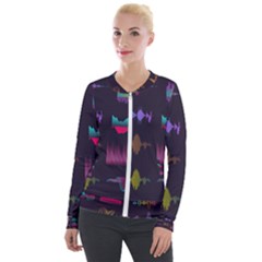 Colorful-sound-wave-set Velour Zip Up Jacket by Vaneshart