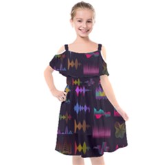 Colorful-sound-wave-set Kids  Cut Out Shoulders Chiffon Dress by Vaneshart