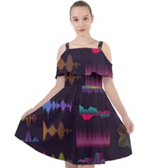 Colorful-sound-wave-set Cut Out Shoulders Chiffon Dress