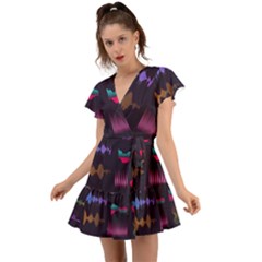 Colorful-sound-wave-set Flutter Sleeve Wrap Dress by Vaneshart