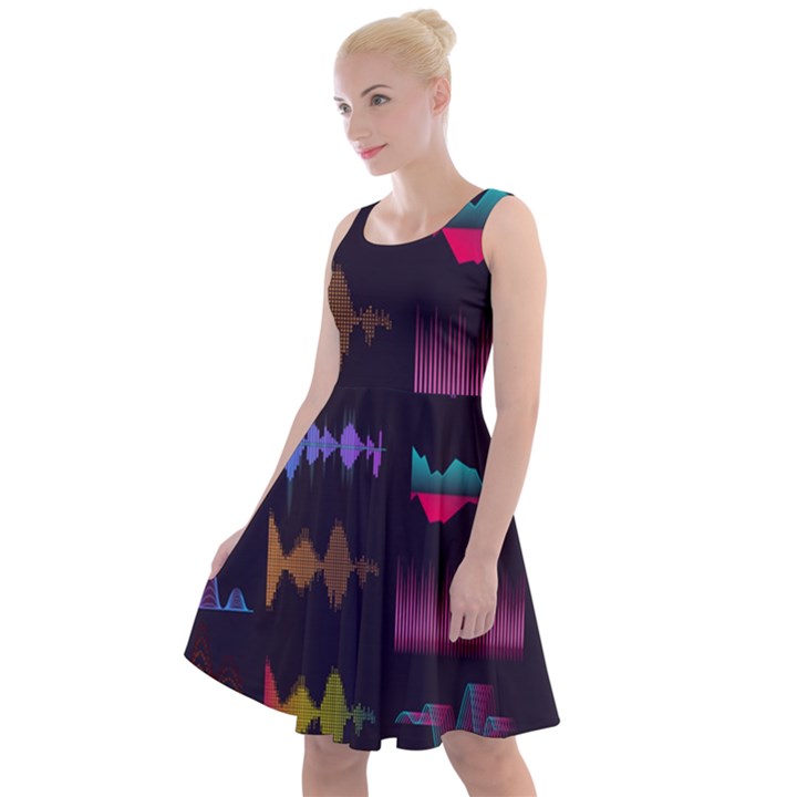 Colorful-sound-wave-set Knee Length Skater Dress