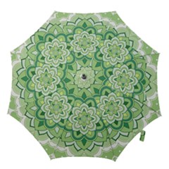 Floral-green-mandala-white Hook Handle Umbrellas (large) by Vaneshart