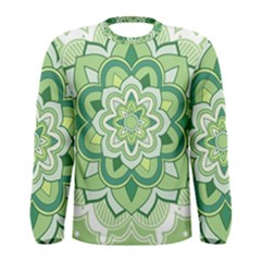 Floral-green-mandala-white Men s Long Sleeve Tee