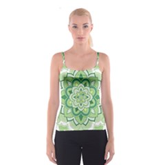 Floral-green-mandala-white Spaghetti Strap Top by Vaneshart