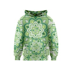 Floral-green-mandala-white Kids  Pullover Hoodie by Vaneshart