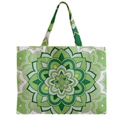 Floral-green-mandala-white Zipper Mini Tote Bag by Vaneshart