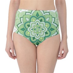 Floral-green-mandala-white Classic High-waist Bikini Bottoms by Vaneshart