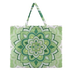 Floral-green-mandala-white Zipper Large Tote Bag by Vaneshart