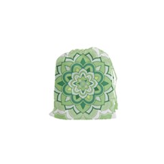 Floral-green-mandala-white Drawstring Pouch (xs) by Vaneshart