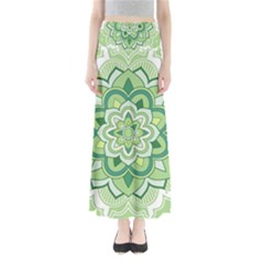 Floral-green-mandala-white Full Length Maxi Skirt by Vaneshart