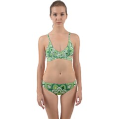 Floral-green-mandala-white Wrap Around Bikini Set