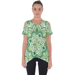 Floral-green-mandala-white Cut Out Side Drop Tee by Vaneshart