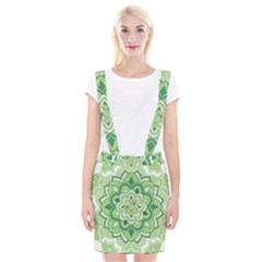 Floral-green-mandala-white Braces Suspender Skirt by Vaneshart