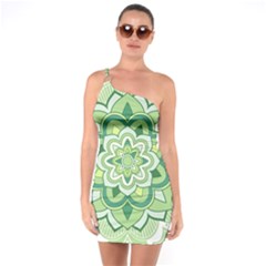 Floral-green-mandala-white One Soulder Bodycon Dress by Vaneshart