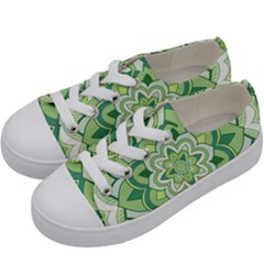 Floral-green-mandala-white Kids  Low Top Canvas Sneakers by Vaneshart