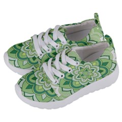 Floral-green-mandala-white Kids  Lightweight Sports Shoes by Vaneshart