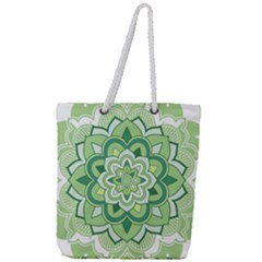 Floral-green-mandala-white Full Print Rope Handle Tote (large) by Vaneshart